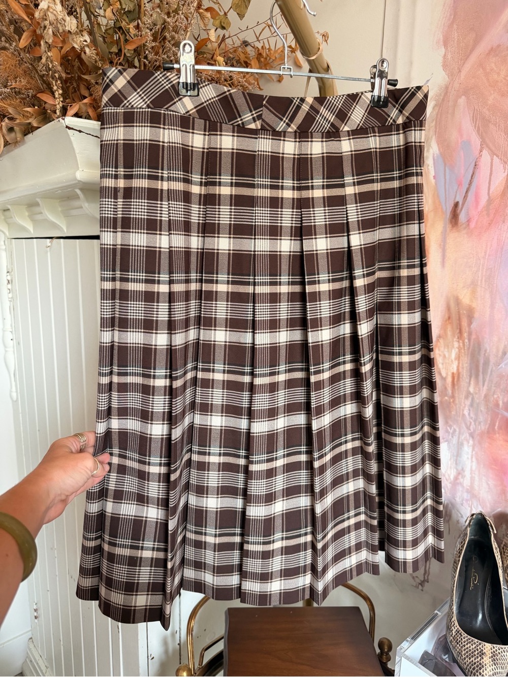 Sunday Best Plaid Pleated Brown and Cream Skirt